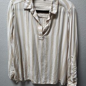 Jane and Delancey Cream and Tan Striped Long-Sleeve Blouse